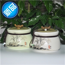 清韵山水&mdash;秋季新款德化陶瓷亚光釉密封储物罐茶叶罐厂家批发