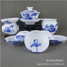 供应茶具高档青花瓷青花茶具礼盒茶具套装批发德化陶瓷荷花