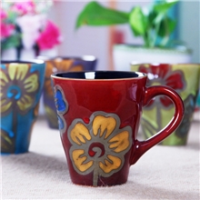 艺术五叶花个性复古陶瓷杯子手绘马克杯牛奶杯批发外贸