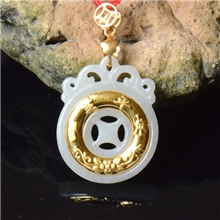 金镶玉翡翠a货镶999千足金玉器创意礼品如意平安扣吊坠批发