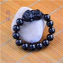 2元店热销货高仿黑曜石貔貅手链黑玻璃珠手链厂家直销