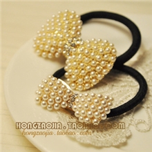 厂家直销2013新款韩版甜美可爱珍珠水钻蝴蝶结头绳发圈头饰