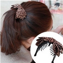 小而美a021豹纹布艺双层蝴蝶结发夹时尚韩国热卖香蕉夹马尾扣夹