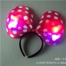 供应义乌女式圣诞发箍色丁布发光蝴蝶结头箍舞台道具闪光领结