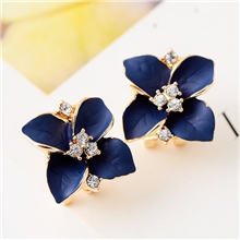 饰品批发【ED0715】镶钻精致薄涂油四叶草花朵耳钉
