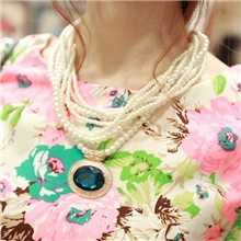 甜美气质多层珍珠蓝宝石项链韩国时尚衣服吊坠女饰品配饰