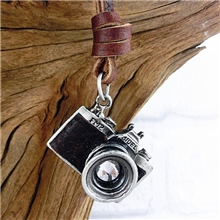 韩版时尚服饰批发怀旧复古文艺范照相机毛衣链情侣牛皮绳项链