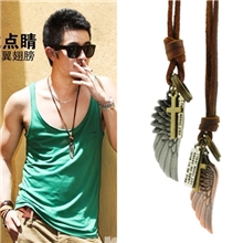 时尚饰品项链批发个性复古牛皮单翅膀毛衣链长款项链男士项链