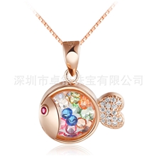 银饰厂家批发925银采用施华洛世奇元素可爱幸运吉祥鱼