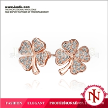 新款18K玫瑰金四叶草耳钉配套四叶草项链韩版饰品批发E001