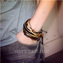 必败潮品~韩版时尚真皮手链男串珠手链女牛皮手链饰品批发