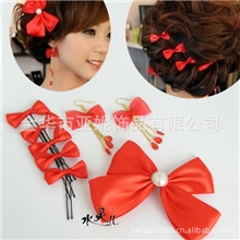 批发红色新娘配饰发夹小发插耳链八件套新娘头花A1120
