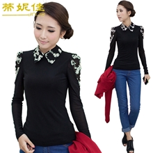 2013秋装新款长袖蕾丝翻领民族风长袖女装长袖T恤T恤批发