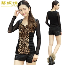 厂家直供秋装韩版女装打底衫修身拼接长袖t恤批发女士针织衫