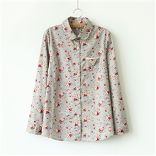 303-0040秋季2013日系复古文艺钩花一粒扣口袋小碎花棉布衬衫K11