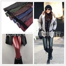 K129外贸大版冬季加厚不倒绒双层仿皮打底裤亚光糖果色保暖裤