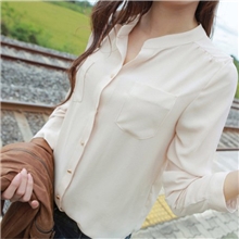 现货2013春装韩版女装修身立领雪纺长袖衬衫女大码休闲打底衫衬衣