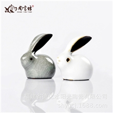 尚言坊茶具道配件茶玩摆件汝窑哥窑开片茶宠小吉兔SCC030