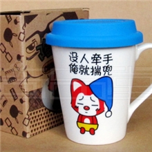 时尚个性水杯子批发供应陶瓷带盖可爱搞笑图案时尚个性水杯子