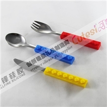 东莞厂家直销硅胶餐具、儿童积木刀叉勺组合、锈钢刀叉勺儿童餐具