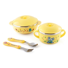 不锈钢儿童餐具套装6件套欧式儿童碗彩色碗宝宝最佳用品