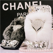 三星i9500/S4毛绒手机壳皮套獭兔毛真皮草保护外壳套9508水钻壳