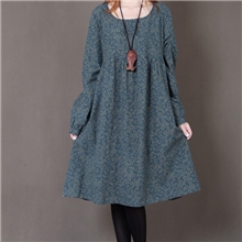 2013秋季新品韩版气质休闲宽松小碎花圆领长袖中长款大码连衣裙