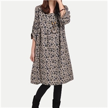 2013秋装新款韩版女装大码休闲小碎花圆领文艺长袖连衣裙棉麻裙