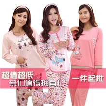 大额批发秋冬纯色可爱卡通小刀狗睡衣长袖女士家居服套装睡衣代发