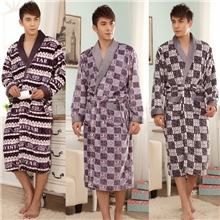 秋冬新款高档男士时尚翻领法兰绒长袖睡袍家居服一件代发695