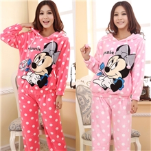一件代发处理价睡衣批发冬季珊瑚绒卡通米奇女生连帽睡衣家居服