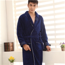 爆款批发秋冬男士长袖珊瑚绒睡袍典雅蓝色休闲浴袍男式睡衣家居服