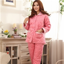 冬季新品女士超柔珊瑚绒夹棉加厚套装睡衣家居服雯彩丽人棉衣