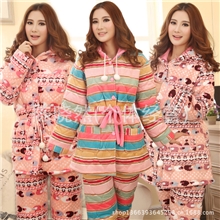 厂家批发秋冬季厂家夹棉睡衣加厚加长女士超柔珊瑚绒家居服套装