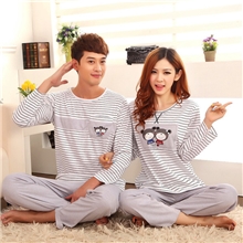 一件代发长袖睡衣条纹休闲情侣装家居服纯棉薄款情侣睡衣批发