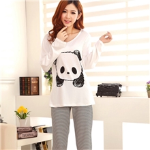 普宁厂家睡衣批发家居服套装女款秋冬卡通熊猫长袖睡衣一件代发