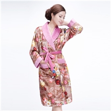 【伙拼】香港优丝丽品牌家居服韩国花绸缎珊瑚绒睡袍睡衣女式浴袍
