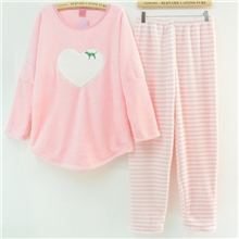 爆款pink睡衣法兰绒家居服女睡衣套装批发PINK条纹拼色外贸睡衣