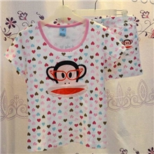 5色爆款外贸pink纯棉卡通短袖短裤可爱睡衣套装彩色爱心家居服