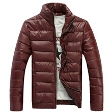 批发代发冬季新款男装棉袄PU皮男士立领亮面男士棉衣男式羽绒棉服