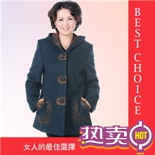 秋冬爆款韩版女装批发中老年服装妈妈装女士长袖连帽毛呢外套