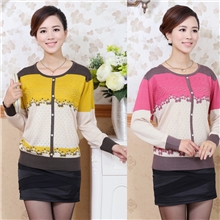 特批中老年女装秋装新品中年妈妈装女式圆领假开针织衫长袖