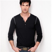 13秋装英伦型男长袖T恤钮扣亨利领纯色男T恤韩版T恤男