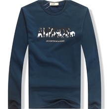 2013秋冬男装简约印花t恤加绒加厚男士长袖t恤保暖男t恤