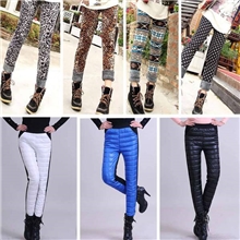 时尚新款假透肉压花打底加绒格子冬装保暖厂家批发仿羽绒裤