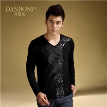 【伙拼】爆款韩版纯棉男装长袖t恤男V领t恤批发印花潮男时尚t恤