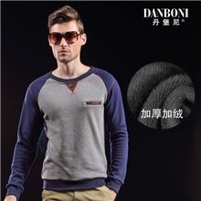 【伙拼】冬款加厚男装长t恤丹堡尼拼接男士圆领长袖男加绒T恤衫