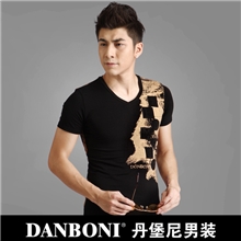 夏季热卖男士短袖V领男T恤批发印花男士T恤衫短袖男t恤