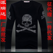 2013冬外贸原单韩版男士地摊男装骷髅头长袖T恤打底衫代理批发