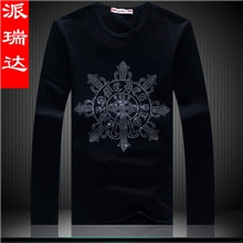 派瑞达厂家批发男士圆领长袖T恤中国风烫钻雪花大码8606一件代发